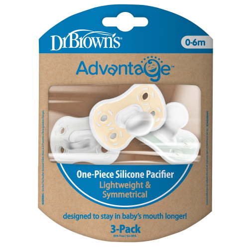 Dr. Brown's Advantage Fully Symmetrical Silicone Baby Pacifier 0-6 Months 3 Pack