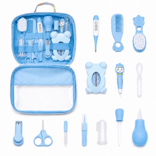 Baby Grooming Kit 13PCS, Newborn Nursery Safety Set with Nail Trimmer Brush Comb, Blue
