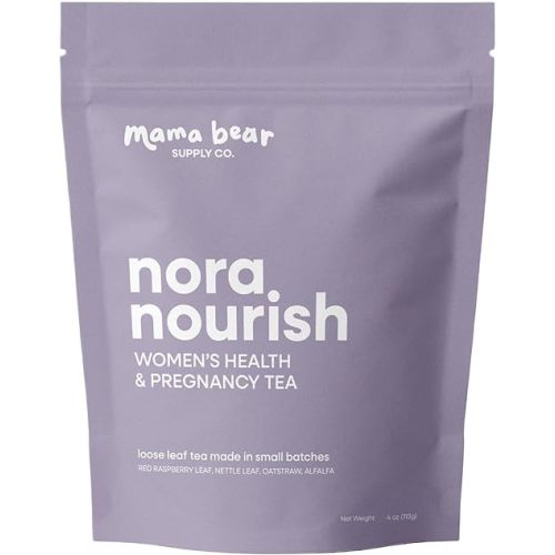 Nora Nourish Organic Pregnancy Tea – Red Raspberry Leaf Herbal Blend for Third Trimester, Postpartum & Women's Health – Caffeine-Free Loose Leaf Tea (4 oz (60 servings))