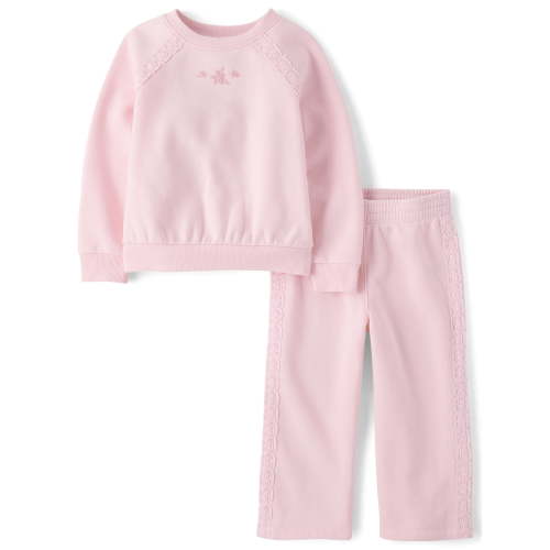 The Children's Place Toddler Girls Long Sleeve Crochet Fleece Set, 2-Piece, Sizes 12M-5T
