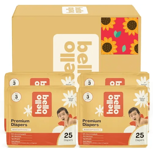 Hello Bello Diapers, Size 3 (14-24 lbs) Flower Child, 100 Count Value Pack of Premium Disposable Baby Diapers, Hypoallergenic with Soft, Cloth-Like Feel
