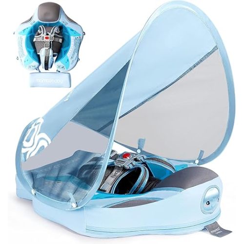 Baby Floats for Pool with Canopy Removable Sun Protection Canopy Mambobaby Float Non Inflatable Upgrade Add Tail Avoid Flip Waterproof Skin-Friendly Infant Swim Float 3-24 Months