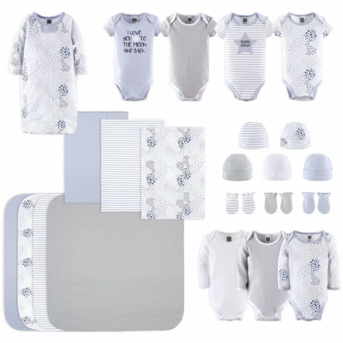 The Peanutshell Baby Layette Gift Set for Baby Boys or Girls - 23 Piece New Born Unisex Gift Set, Clothes & Newborn Essentials Must Haves - Clothes 0-3 Months - Blue & Grey