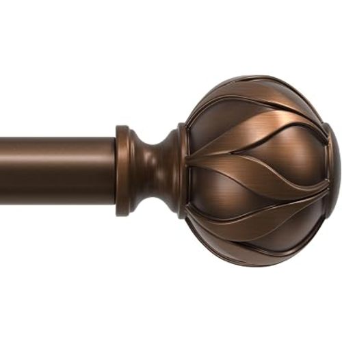 Antique Bronze Curtain Rods for Windows 66 to 120 Inches, 1" Adjustable Heavy Duty Antique Window Curtain Rod with European Vintage Floral Finial, Vintage Decorative Drapery Rods for Bedroom