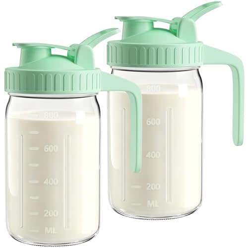 2-Pack 32oz Breast Milk Pitcher with Lid – Leak-Proof, Airtight Glass Milk Storage Container for Breastmilk, Formula, and Beverages, Easy Pour Spout, Wide Mouth for Quick Filling and Cleaning