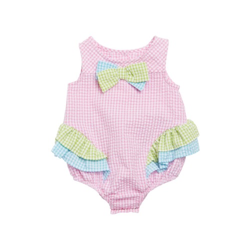 Bonnie Jean Gingham Colorblock Bubble Romper