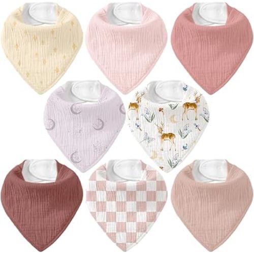 8 Pack Muslin Baby Bandana Bibs for Drooling and Teething