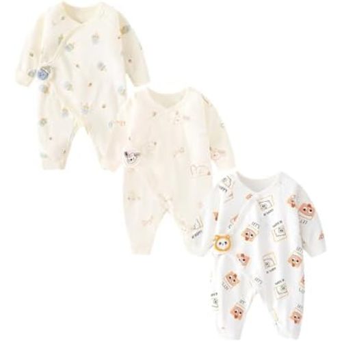 Newborn Baby Romper - Unisex Cotton Bodysuit for Infant Baby Boys Girls 3 Pack Long Sleeve Button Solid Jumpsuits