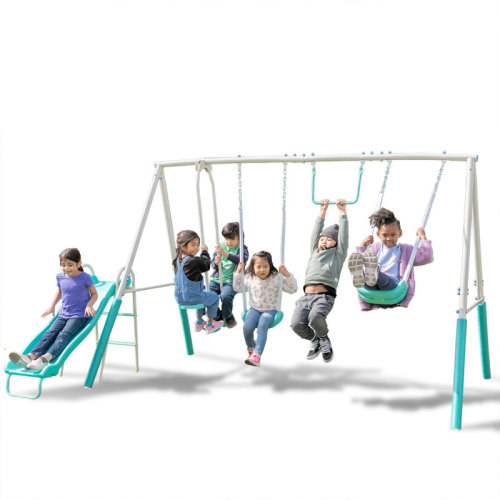 Sportspower Arcadia Metal Swing Set with Glider, Trapeze on 5' Blow Molded Slide & Reviews | Wayfair
