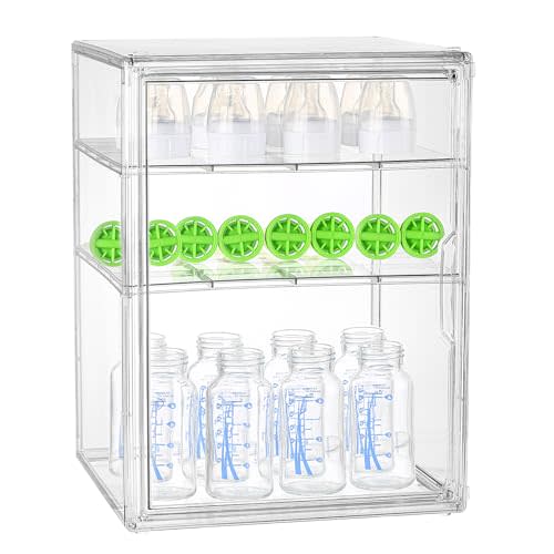 Baby Bottle Organizer Compatible with DR Brown Bottles, 3 Tiers Adjustable Clear Acrylic Bottles Storage Station Case for Dr. Brown's Natural Flow Anti-Colic Glass Baby Bottles 4oz