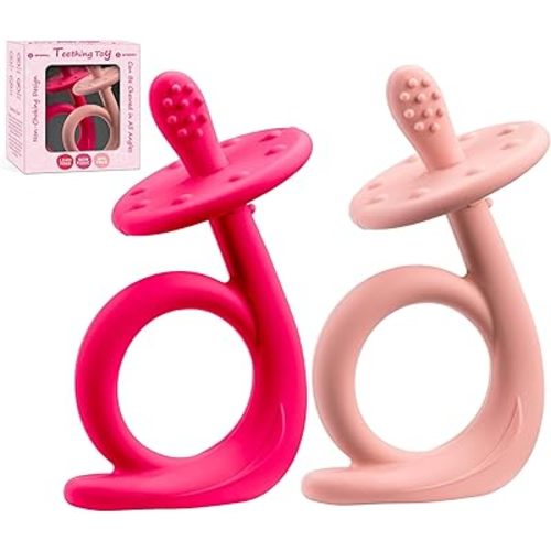 Baby Teething Toys, Silicone Baby Teether Chew Toys Freezer Safe BPA Free, Soothe Babies Gums - Dark & Light Pink
