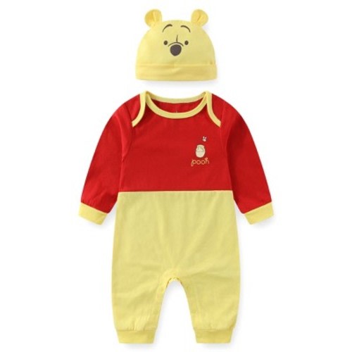 Disney Pooh Baby Boys Romper Coverall with Hat 2 Pc Set for Newborn Infant