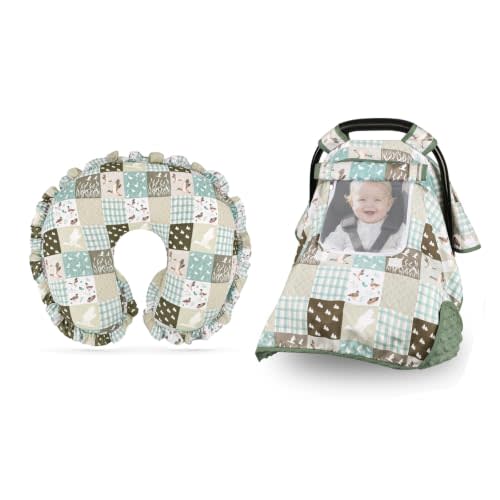 Ruffled Nursing Pillow Cover & Baby Car Seat Cover, Removable Stretchy Case for Breastfeeding Pillows & Infant Car Seat Covers for Baby Girl Boy, Mallard Duck