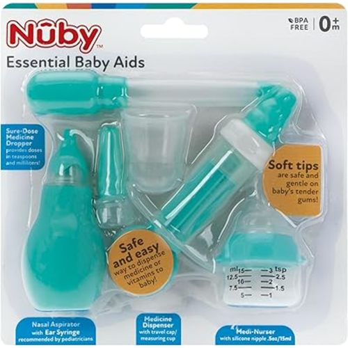 Nuby Infant Medical Kit - 6-Piece Medical Kit for Healthy Baby, Infant, Child Care - New Mom Essential - Aqua