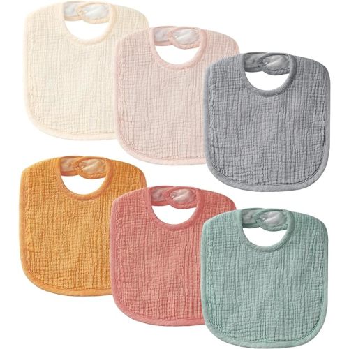 6-Pack Muslin Baby Bibs for Unisex Boys Girls, Cotton Baby Drool Bibs, Drooling and Teething Bibs for Infant