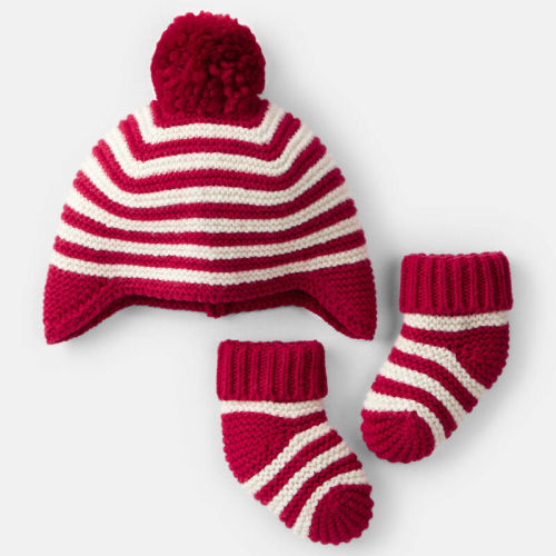 Red/White Baby Striped Crochet Pom Winter Hat & Socks Set - Red/White | Carter’s Oshkosh Canada