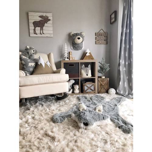 Gray Wolf Rug, Forest Animal Nursery Décor