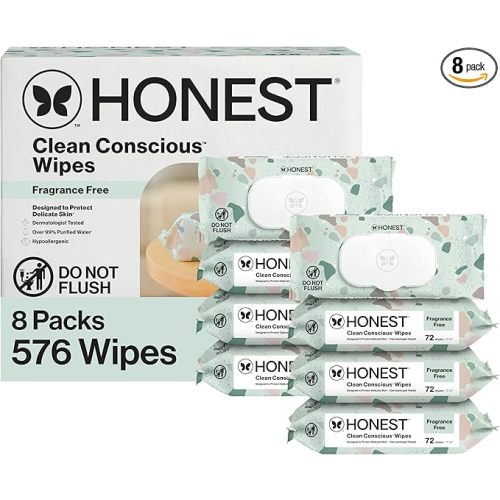 The Honest Company Baby Wipes for Sensitive Skin, Hypoallergenic, Fragrance-Free, Multi-Use, Geo Mood Design, 576 Count (6 Packs of 96)