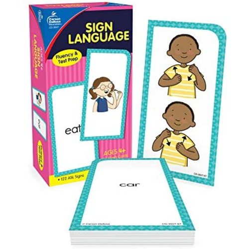 American Sign Language Flash Cards, Double-Sided ASL Flash Cards With 122 Sight Words With Signing Illustrations, Alphabet, Numbers, Feelings, Animals, Food, Educational Games for Toddlers 4+ (105 pc)