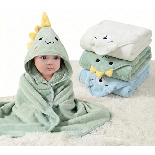 Hooded Baby Towel - Premium Soft Bath Towel for Baby, Newborn,Infant - Ultra Absorbent,Natural Baby Stuff Towel, Soft Coral Velvet Coral Fleece Bath Towel for Boys and Girls (Happy Dinosaur)