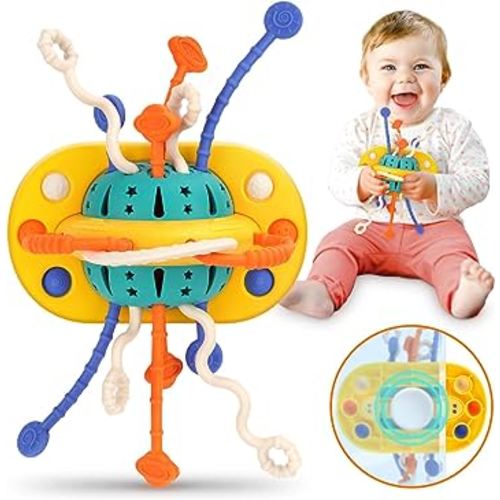 NPET Montessori Toys for Babies 6-12 Months Baby Sensory Toys, Food Grade Silicone Travel Pull String Toy with Suction Cup Stroller Crib Car Seat Baby Fidget Toy 1 Year Old Baby Gifts for Boys Girls