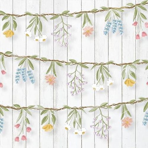 Cheerland 3pcs Wildflower Banner Flower Garland Floral for Enchanted Garden Theme Bridal Shower Wedding Birthday Baby Bloom Fairy Tale Woodland Grad in Bloom Cottagecore Whimsical Party Decorations