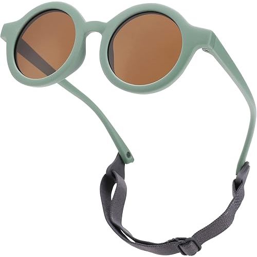 COASION Baby Polarized Round Sunglasses Flexible Rubber Shades with Strap for Toddler Newborn Infant Ages 0-24 Months