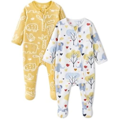 Fleece Baby Pajamas Baby Sleepers for Newborn 0-3 3-6 6-9 Months 2Pcs Footie Pajamas Baby Boys Girls Clothes
