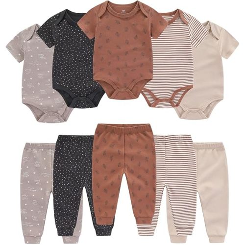Baby Bodysuit and Pant Set 10-pcs Cotton Soft Newborn Boy Girl Clothes Outfits
