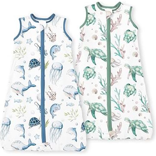 Sleep Sack 0-6 Months, 0.5TOG Summer Light Wearable Blanket with 2-way Zippers, Premium Soft Baby Sleeping Bag for 0-3-6 Months Baby, 2 Pack(Ocean Crew)