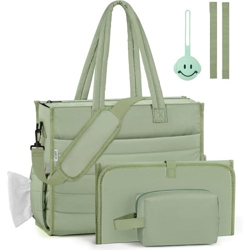 IBFUN Diaper Bag Tote for Baby - Large Baby Bag 4Pcs with Waterproof Changing Pad Pacifier Case, Travel Hospital Mommy Bag