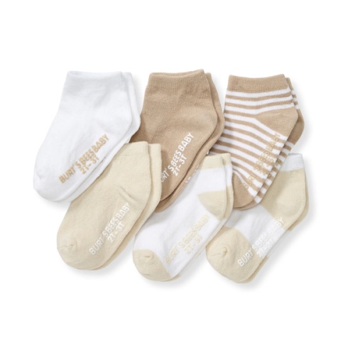 Organic Cotton Baby Ankle Socks 6 Pack - Oat 3-12 M