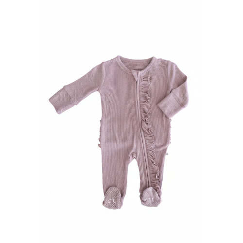 Embroidered Bamboo Waffle Zipper Ruffle Footie | Amethyst