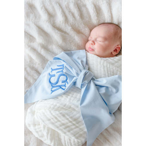 Personalized Newborn Bow Sash in Light Dusty Blue | Caden Lane