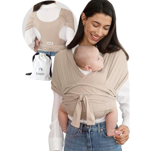 Konny Baby Carrier Flex SoftBreeze with Head Support - Adjustable, Easy to Wear, Hands-Free Breathable Baby Wrap Sling, Perfect for Newborn Babies Essentials up to 44 lbs (M-4XL) - Beige