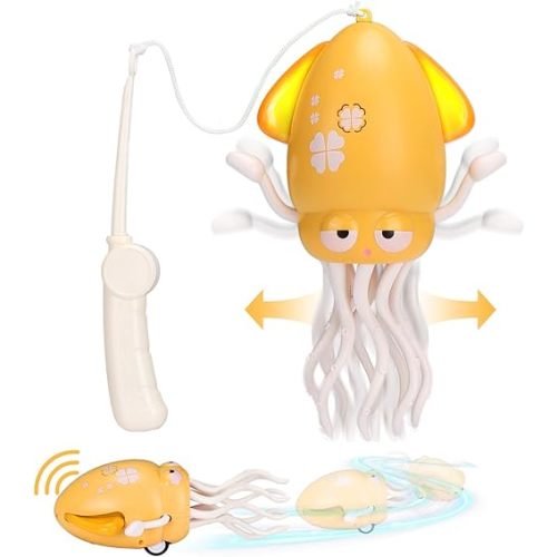 Palksky Dancing Octopus Toy in Tummy Time,Magic Electric Squid Automatic Obstacle Avoidance Toy with Light & Music,Crawling Toys for Learning to Walk(Yellow)