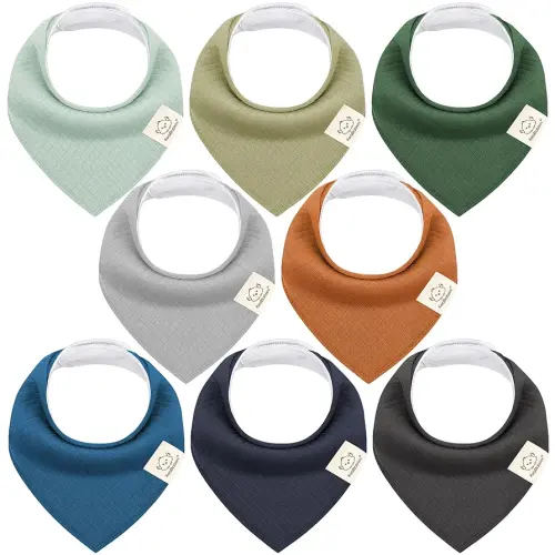 KeaBabies 8-Pack Bandana Bibs for Baby Girls, Boys - Organic Cotton Baby Bibs for Drooling & Teething Newborn, Toddler, Infant 0-36 months, Extra Soft, Absorbent Cloth with Snaps (Muted Pastel)