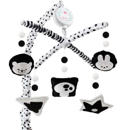 Montessori Baby Crib Mobile – High Contrast Mobile for Crib, Black and White Nursery Mobile with Upgraded 3-Mode Music Box, Visual Development, Fits Standard Cribs