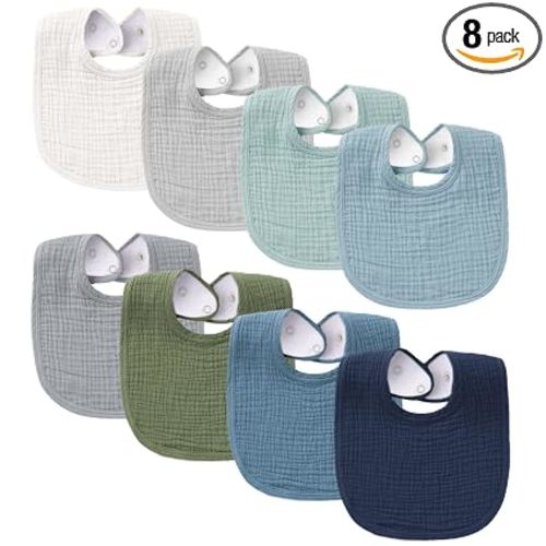 Konssy Muslin Baby Bibs 8 Pack Baby Bandana Drool Bibs Cotton for Unisex Boys and Girls, Soft Absorbent Set for Teething and Drooling
