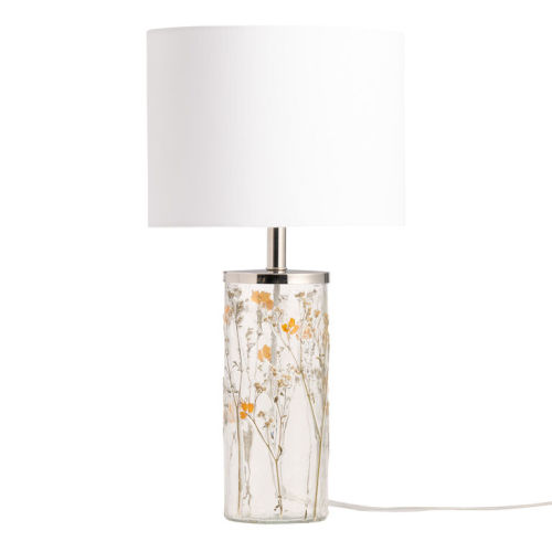 Handblown Glass Cylinder Pressed Flower Table Lamp