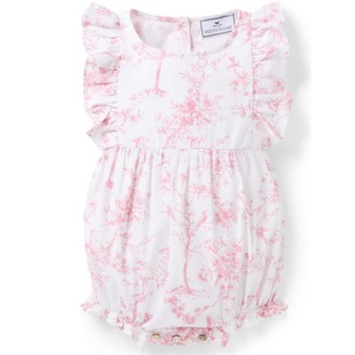 Baby's Twill Ruffled Romper, Pink Timeless Toile - Petite Plume Rompers | Maisonette