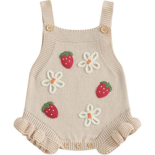Baby Sweater Knit Romper Newborn Girl Halloween Pumpkin Sweaters Outfit | Sleeveless Ruffle Knitted Overalls Bodysuit Fall Winter Clothes