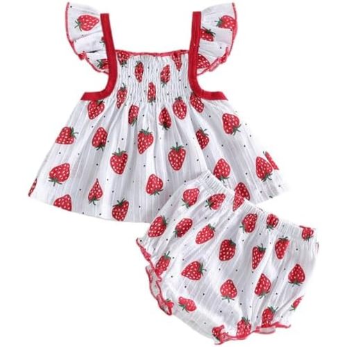 Mubineo Baby Girl Summer Clothes Cute Ruffle Tops Dress Shorts Outfits Set Infant Toddler Shrit Bloomers Princess Outfit