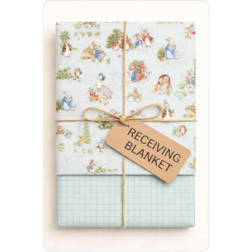 Flannel Receiving Blanket Kit - Peter Rabbit  Blue Main Print with Blue Plaid Riley Blake