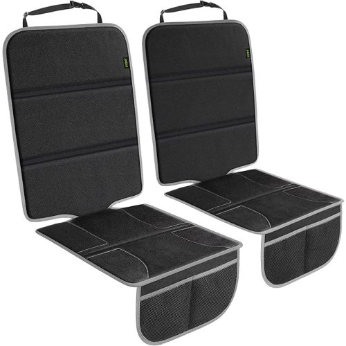 PIDO Car Seat Protector, 2 Pack Seat Protector Under Baby Car Seat with Thick Padding and Non-Slip Back, Waterproof Carseat Protection Cover Pad for Vehicle Leather Upholstery, Black