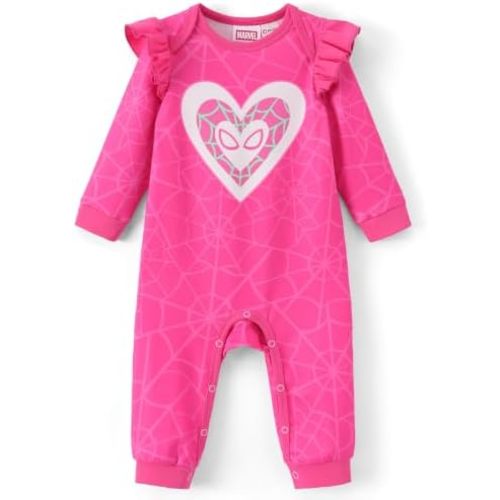 Disney Stitch Princess Minnie Winnie Marvel Baby Girls Ruffle Long Sleeve Romper Footie Outfit for Newborn to Toddler