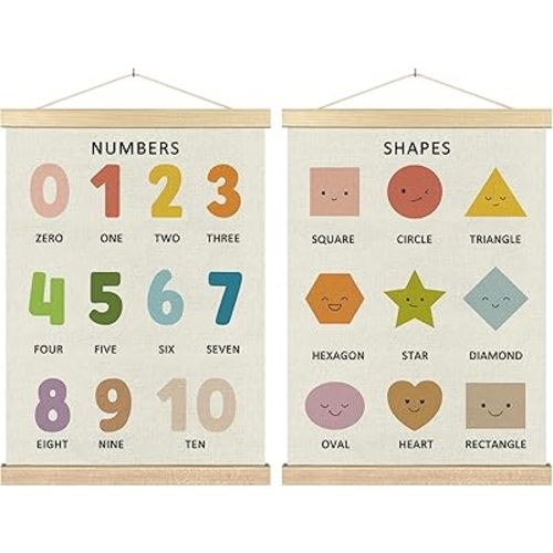 BCUANGD Classroom Wall Decor - Toddlers Kids Numbers Poster Hanger with Wood Frames Set of 2, Neutral Educational Wall Hanging Canvas Decor for Kids Room Nursery Home, 12x16 Inches