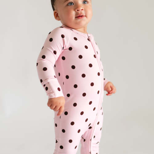 Infant Romper in Pink & Brown Polka Dot