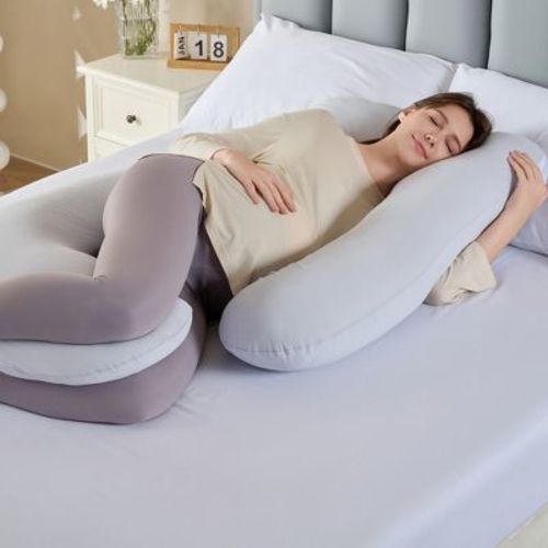 Cooling Pregnancy Pillow for Sleeping, U Shaped Full Body Pillow with Removable Cover, Grey