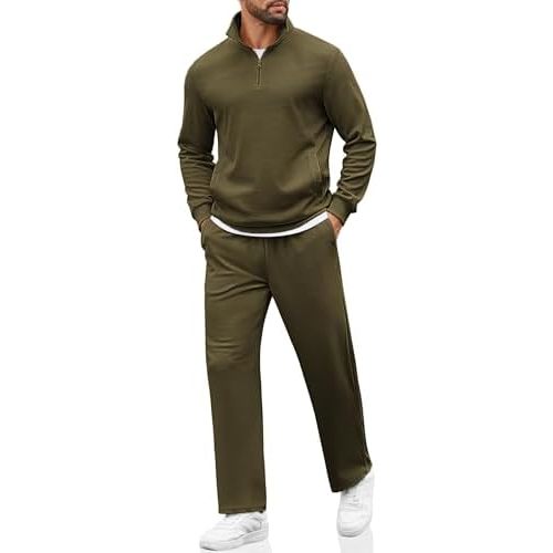 COOFANDY Men's Sweatsuits 2 Piece Set Quarter Zip Pullover with Wide Leg Sweatpants Matching Tracksuit